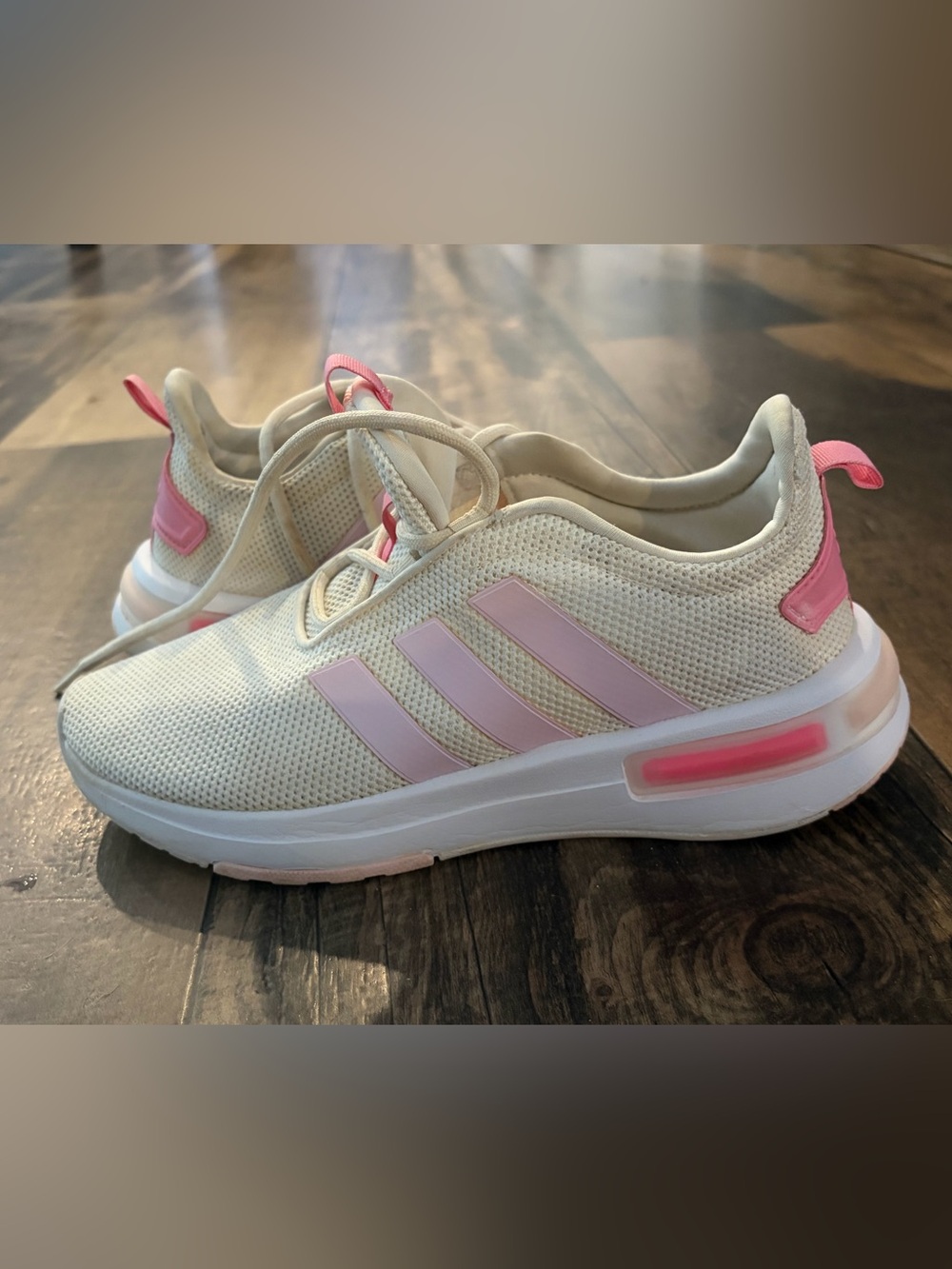adidas Women's 7 Cream and Pink Mesh Running Shoes